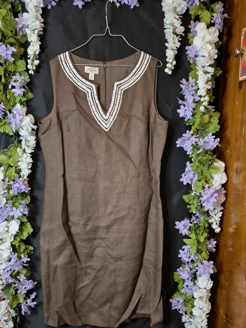 Talbots Brown Dress with Ivory Trim Accents